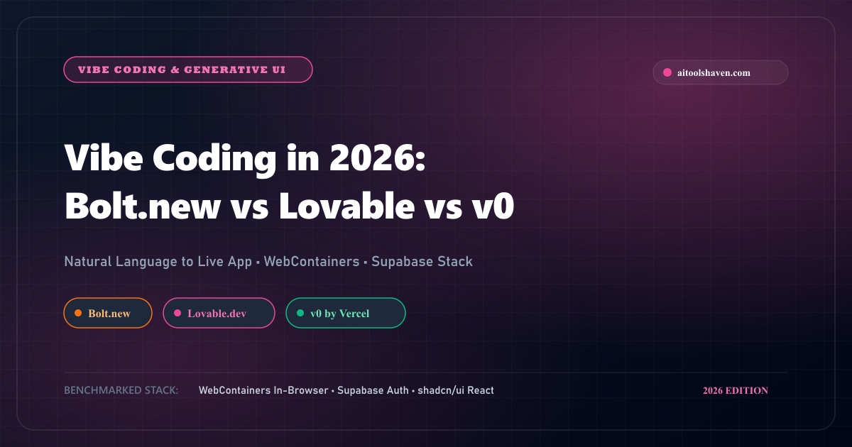 Vibe Coding in 2026: Bolt.new vs Lovable vs v0 Generative UI Stack